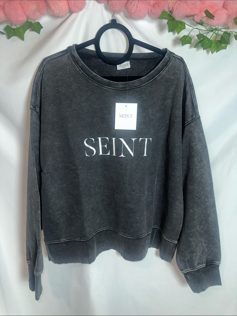 SEINT Women's Washed Black Crewneck Sweatshirt